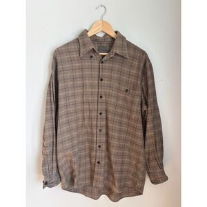 Scott Barber Mens Large Brown Windowpane Plaid 100% Cotton Button Down Shirt